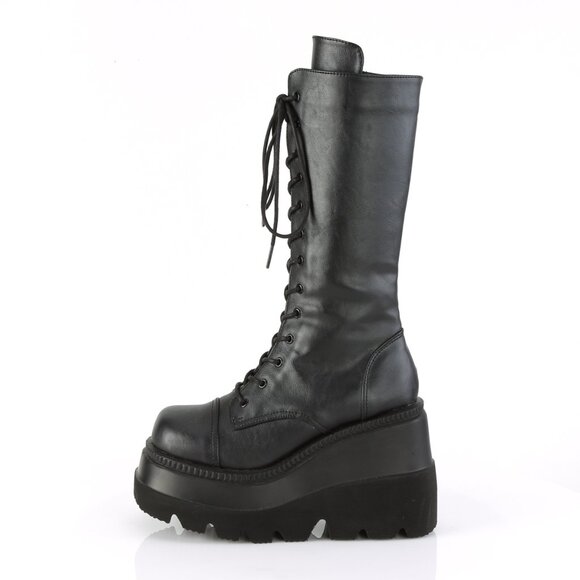 Demonia Shaker 72 Black Lace Up Mid Calf Platform Boot - Picture 5 of 5